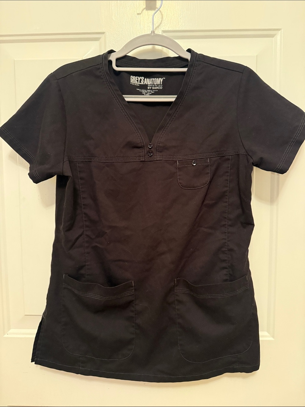 Grey's Anatomy Black Short Sleeve V-Neck Scrub Top ladies small